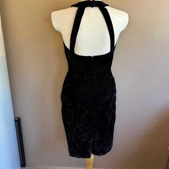 Vintage Punk Gothic 1990s Black Velour Open Back High Neck Cocktail Dress NNN - Picture 4 of 4
